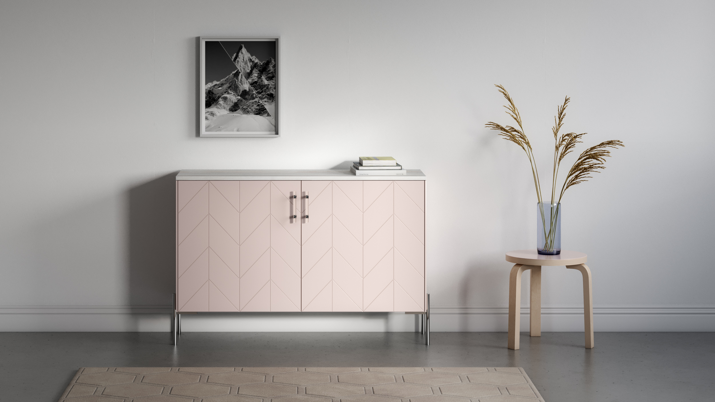 Credenza Eleanor doors in Pale Mocha and Ambrosia Maple wood top by Norse
